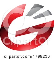 Poster, Art Print Of Red And Black Glossy Striped Oval Letter G Icon