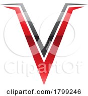 Red And Black Glossy Spiky Shaped Letter V Icon