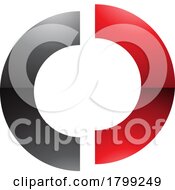 Red And Black Glossy Split Shaped Letter O Icon