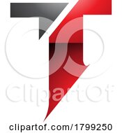 Red And Black Glossy Split Shaped Letter T Icon