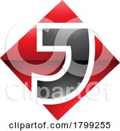 Red And Black Glossy Square Diamond Shaped Letter J Icon