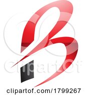 Poster, Art Print Of Red And Black Slim Glossy Letter B Icon With Pointed Tips