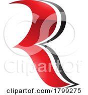 Poster, Art Print Of Red And Black Glossy Wavy Shaped Letter R Icon