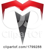 Poster, Art Print Of Red And Black Glossy Letter T Icon With Pointy Tips