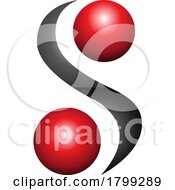 Red And Black Glossy Letter S Icon With Spheres