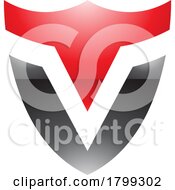 Poster, Art Print Of Red And Black Glossy Shield Shaped Letter V Icon