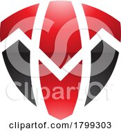 Poster, Art Print Of Red And Black Glossy Shield Shaped Letter T Icon