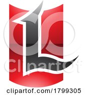 Poster, Art Print Of Red And Black Glossy Shield Shaped Letter L Icon