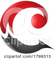 Red And Black Glossy Round Curly Letter C Icon