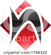 Poster, Art Print Of Red And Black Glossy Letter N Icon With A Square Diamond Shape