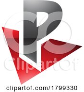 Poster, Art Print Of Red And Black Glossy Letter P Icon With A Triangle