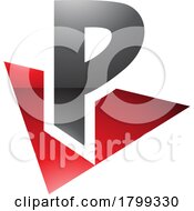 Red And Black Glossy Letter P Icon With A Triangle