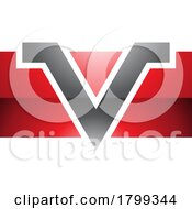 Red And Black Glossy Rectangle Shaped Letter V Icon