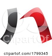 Poster, Art Print Of Red And Black Glossy Letter N Icon With A Curved Rectangle