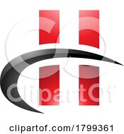 Poster, Art Print Of Red And Black Glossy Letter H Icon With Vertical Rectangles And A Swoosh