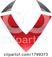 Red And Black Glossy Horn Shaped Letter V Icon
