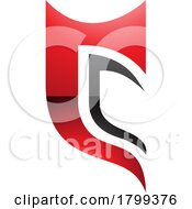 Poster, Art Print Of Red And Black Glossy Half Shield Shaped Letter C Icon