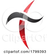 Poster, Art Print Of Red And Black Glossy Curvy Sword Shaped Letter T Icon