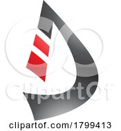 Red And Black Glossy Curved Strip Shaped Letter D Icon