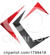 Poster, Art Print Of Red And Black Glossy Letter C Icon With Pointy Tips