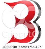 Poster, Art Print Of Red And Black Curvy Glossy Letter B Icon Resembling Number 3