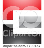 Red Black And Grey Glossy Rectangular Letter E Icon