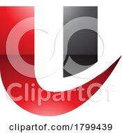 Red And Black Glossy Bold Curvy Shaped Letter U Icon