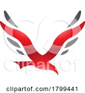 Red And Black Glossy Bird Shaped Letter V Icon