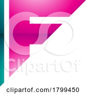Poster, Art Print Of Persian Green And Magenta Glossy Triangular Letter F Icon