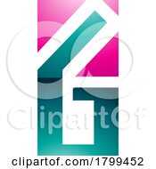 Poster, Art Print Of Persian Green And Magenta Glossy Rectangular Letter G Or Number 6 Icon