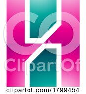 Poster, Art Print Of Persian Green And Magenta Glossy Letter H Icon With Vertical Rectangles