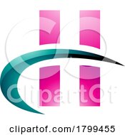 Poster, Art Print Of Persian Green And Magenta Glossy Letter H Icon With Vertical Rectangles And A Swoosh