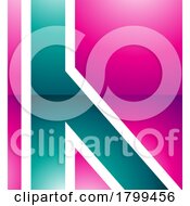 Poster, Art Print Of Persian Green And Magenta Glossy Letter H Icon With Straight Lines