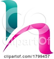 Poster, Art Print Of Persian Green And Magenta Glossy Letter H Icon With Round Spiky Lines
