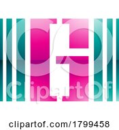 Poster, Art Print Of Persian Green And Magenta Glossy Letter G Icon With Vertical Stripes