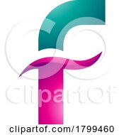Poster, Art Print Of Persian Green And Magenta Glossy Letter F Icon With Spiky Waves