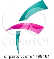 Poster, Art Print Of Persian Green And Magenta Glossy Letter F Icon With Round Spiky Lines