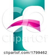 Poster, Art Print Of Persian Green And Magenta Glossy Letter F Icon With Pointy Tips