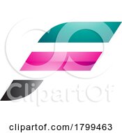 Poster, Art Print Of Persian Green And Magenta Glossy Letter F Icon With Horizontal Stripes