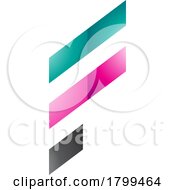 Persian Green And Magenta Glossy Letter F Icon With Diagonal Stripes