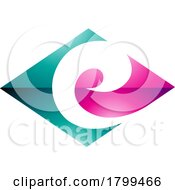 Poster, Art Print Of Persian Green And Magenta Glossy Horizontal Diamond Shaped Letter E Icon