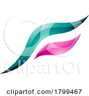 Poster, Art Print Of Persian Green And Magenta Glossy Flying Bird Shaped Letter F Icon