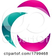 Poster, Art Print Of Persian Green And Magenta Glossy Crescent Shaped Letter C Icon