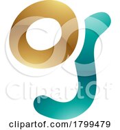 Poster, Art Print Of Persian Green And Golden Glossy Letter G Icon With Soft Round Lines