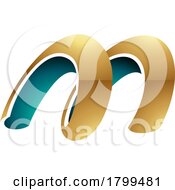 Persian Green And Gold Glossy Spring Shaped Letter M Icon