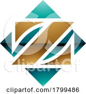 Persian Green And Gold Glossy Square Diamond Shaped Letter Z Icon