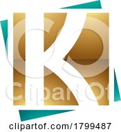 Persian Green And Gold Glossy Square Letter K Icon