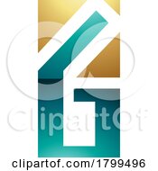 Poster, Art Print Of Persian Green And Golden Glossy Rectangular Letter G Or Number 6 Icon