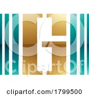 Poster, Art Print Of Persian Green And Golden Glossy Letter G Icon With Vertical Stripes