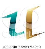 Persian Green And Gold Glossy Spiky Shaped Letter U Icon